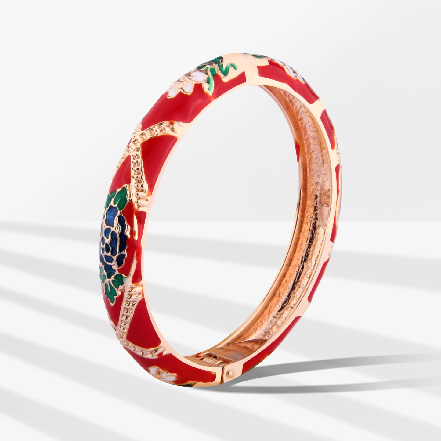 UJOY Cloisonne Bangle Multicolor Floral Rose Gold Bracelet Gifts for Women Girls 625105