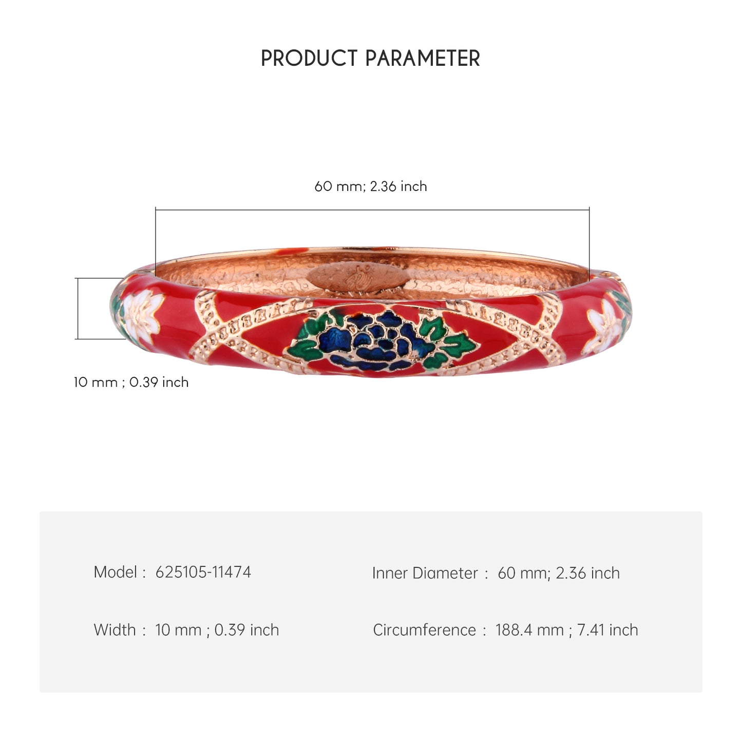 UJOY Cloisonne Bangle Multicolor Floral Rose Gold Bracelet Gifts for Women Girls 625105