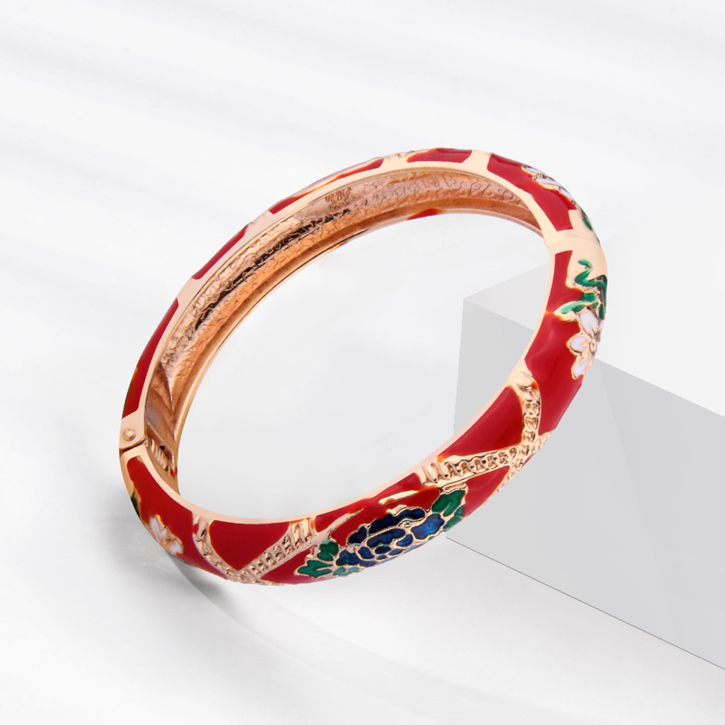 UJOY Cloisonne Bangle Multicolor Floral Rose Gold Bracelet Gifts for Women Girls 625105