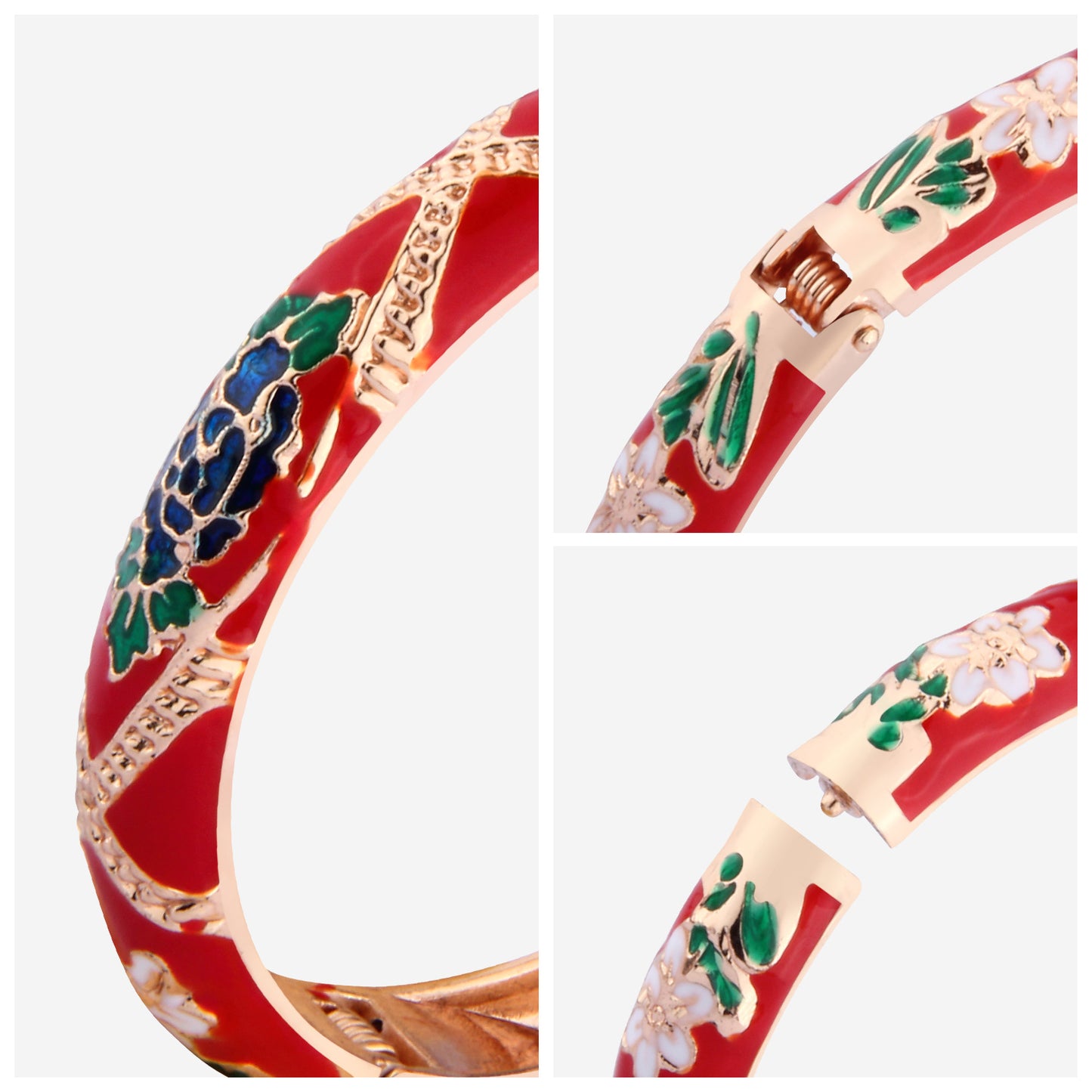 UJOY Cloisonne Bangle Multicolor Floral Rose Gold Bracelet Gifts for Women Girls 625105
