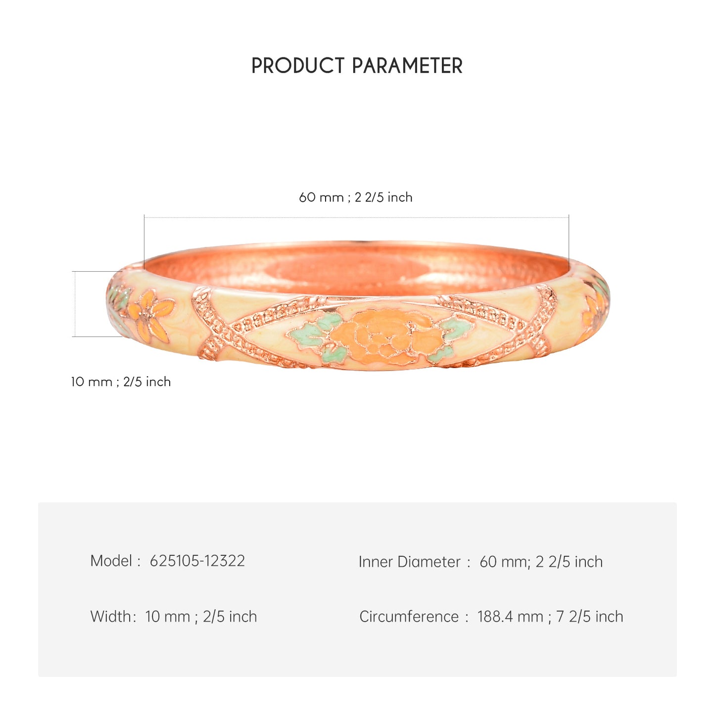 UJOY Cloisonne Bangle Multicolor Floral Rose Gold Bracelet Gifts for Women Girls 625105