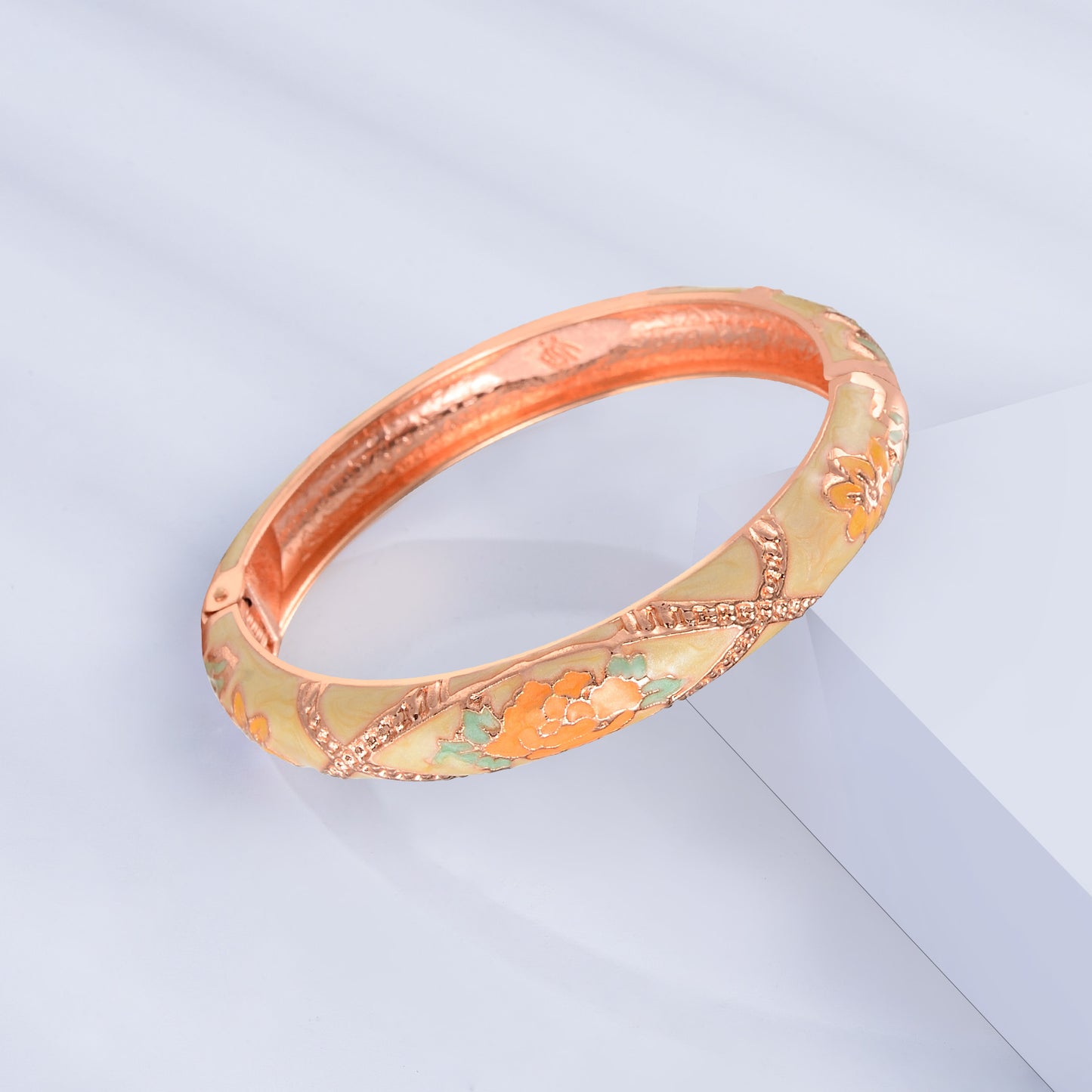 UJOY Cloisonne Bangle Multicolor Floral Rose Gold Bracelet Gifts for Women Girls 625105