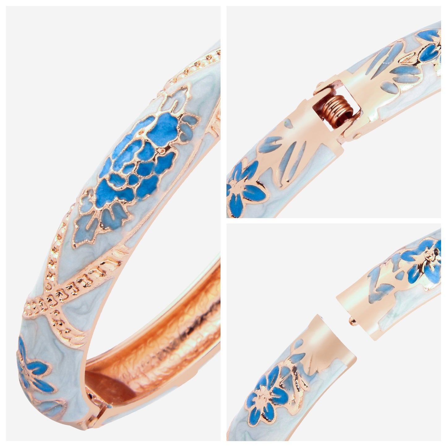 UJOY Cloisonne Bangle Multicolor Floral Rose Gold Bracelet Gifts for Women Girls 625105