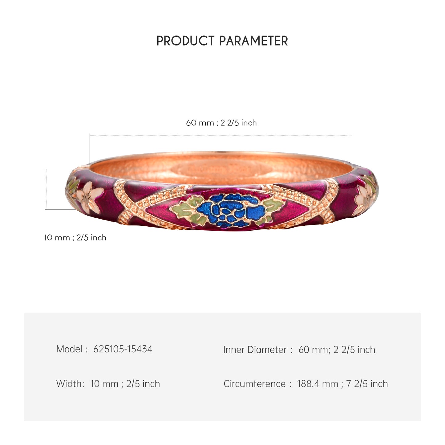 UJOY Cloisonne Bangle Multicolor Floral Rose Gold Bracelet Gifts for Women Girls 625105