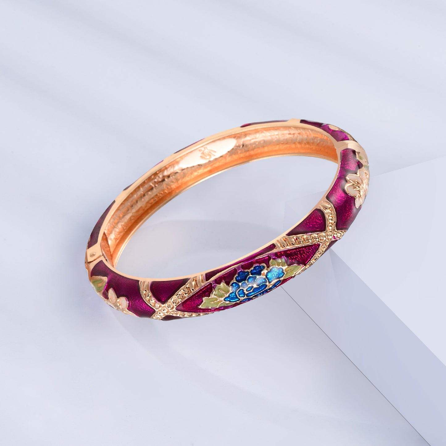 UJOY Cloisonne Bangle Multicolor Floral Rose Gold Bracelet Gifts for Women Girls 625105