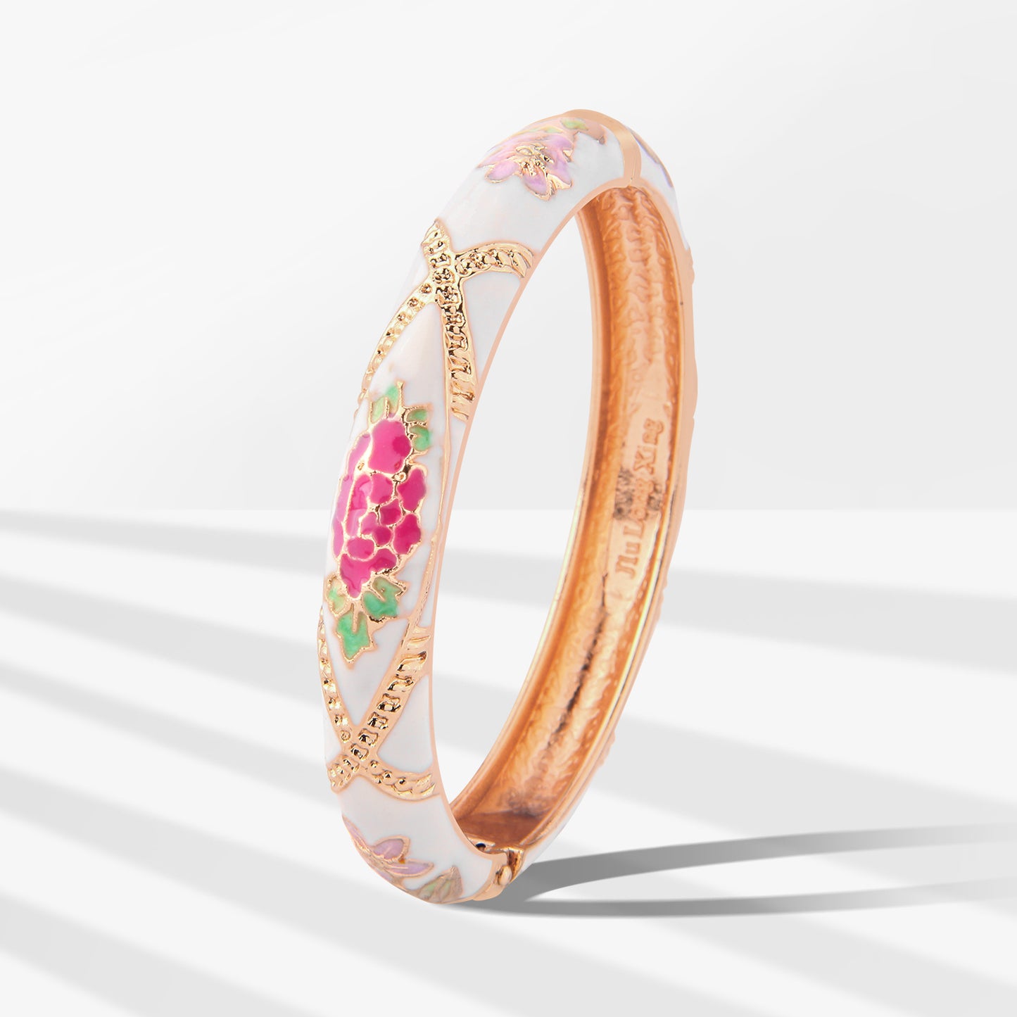 UJOY Cloisonne Bangle Multicolor Floral Rose Gold Bracelet Gifts for Women Girls 625105