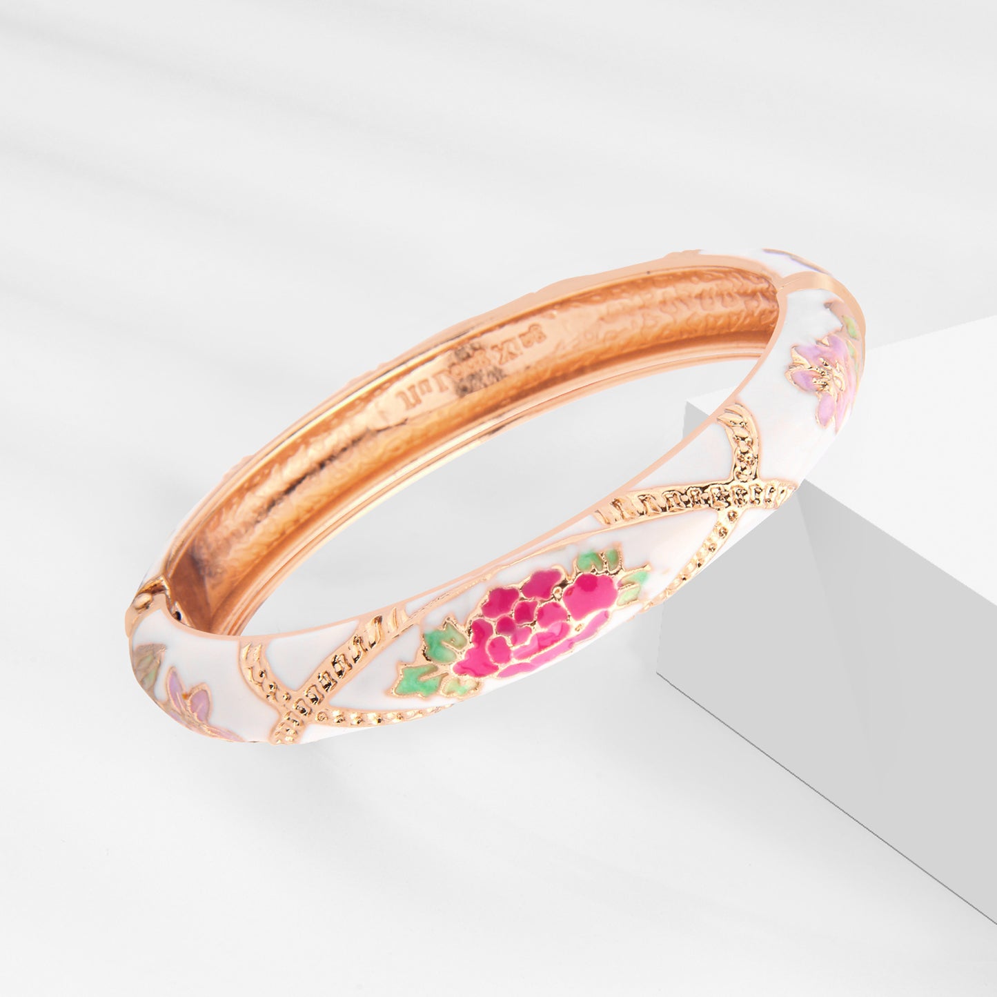 UJOY Cloisonne Bangle Multicolor Floral Rose Gold Bracelet Gifts for Women Girls 625105