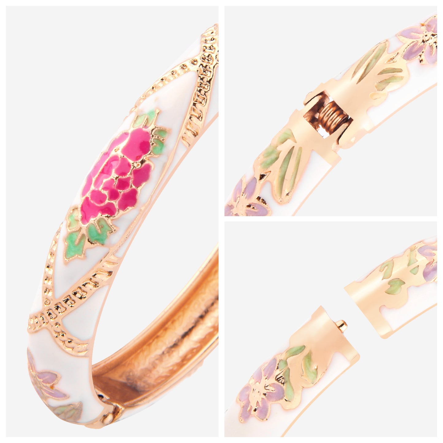 UJOY Cloisonne Bangle Multicolor Floral Rose Gold Bracelet Gifts for Women Girls 625105