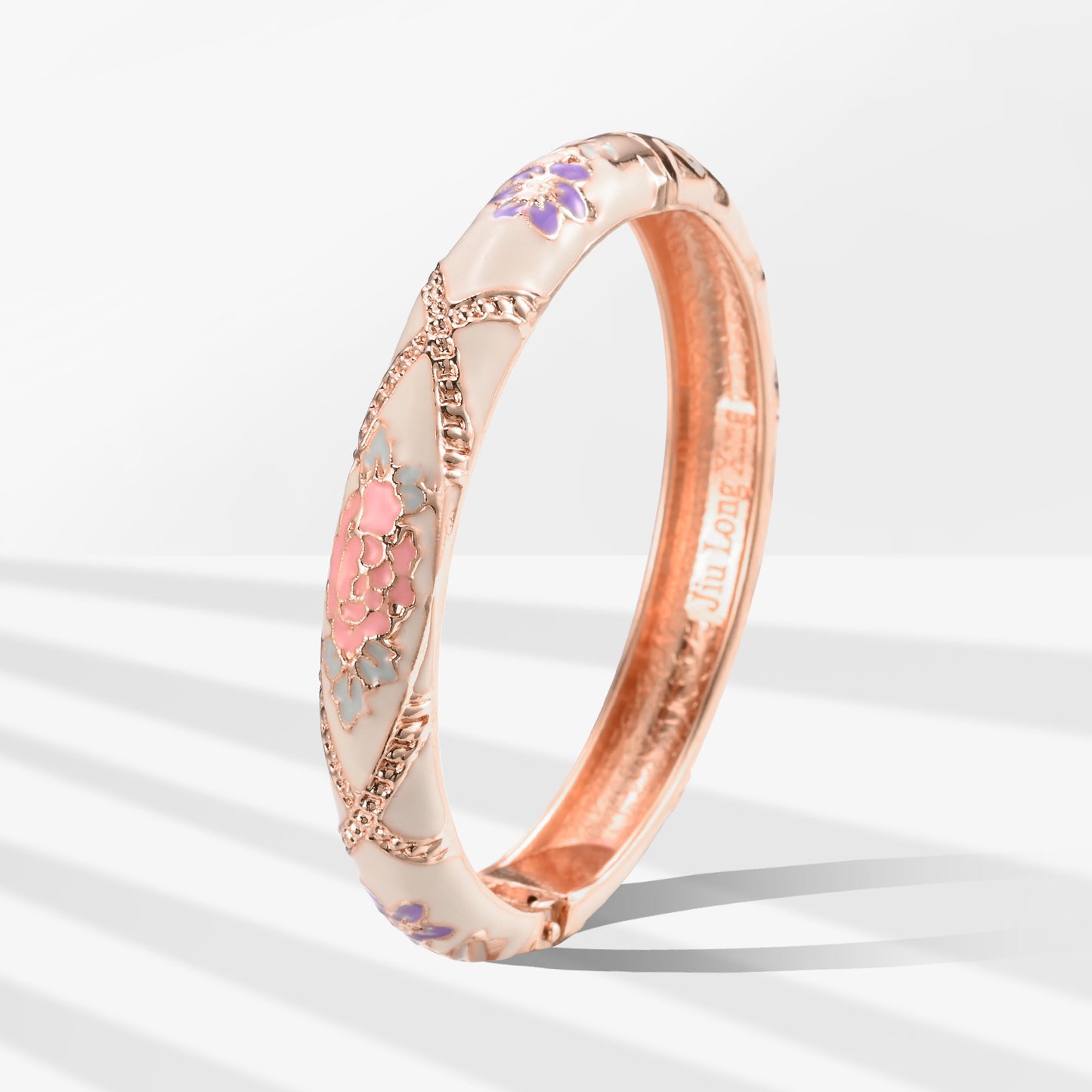 UJOY Cloisonne Bangle Multicolor Floral Rose Gold Bracelet Gifts for Women Girls 625105