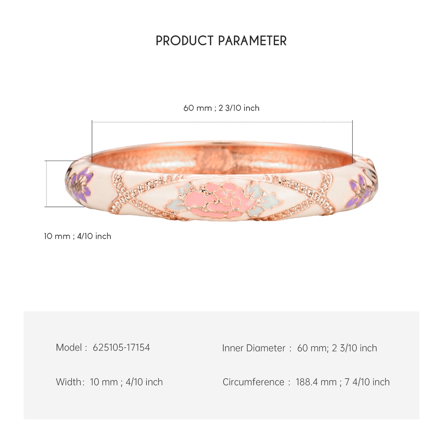 UJOY Cloisonne Bangle Multicolor Floral Rose Gold Bracelet Gifts for Women Girls 625105