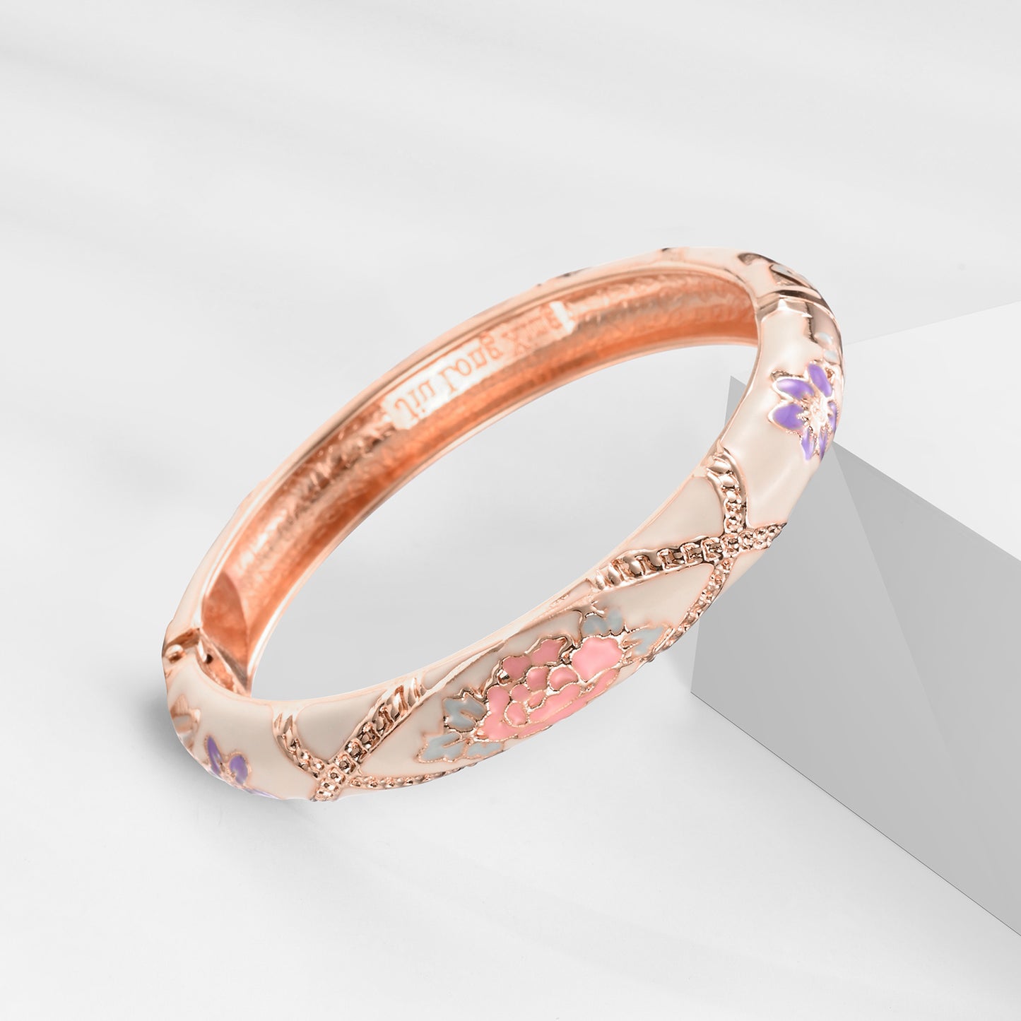 UJOY Cloisonne Bangle Multicolor Floral Rose Gold Bracelet Gifts for Women Girls 625105