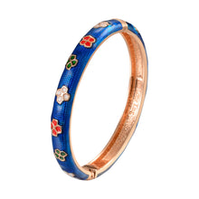 Load image into Gallery viewer, UJOY Cloisonne Bangle Navy Lavender Colored Floral Rose Gold Bracelet Gifts for Women Girls 629085