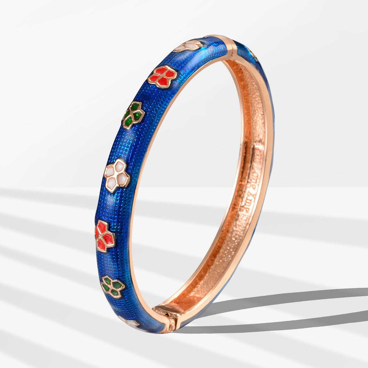 UJOY Cloisonne Bangle Navy Lavender Colored Floral Rose Gold Bracelet Gifts for Women Girls 629085