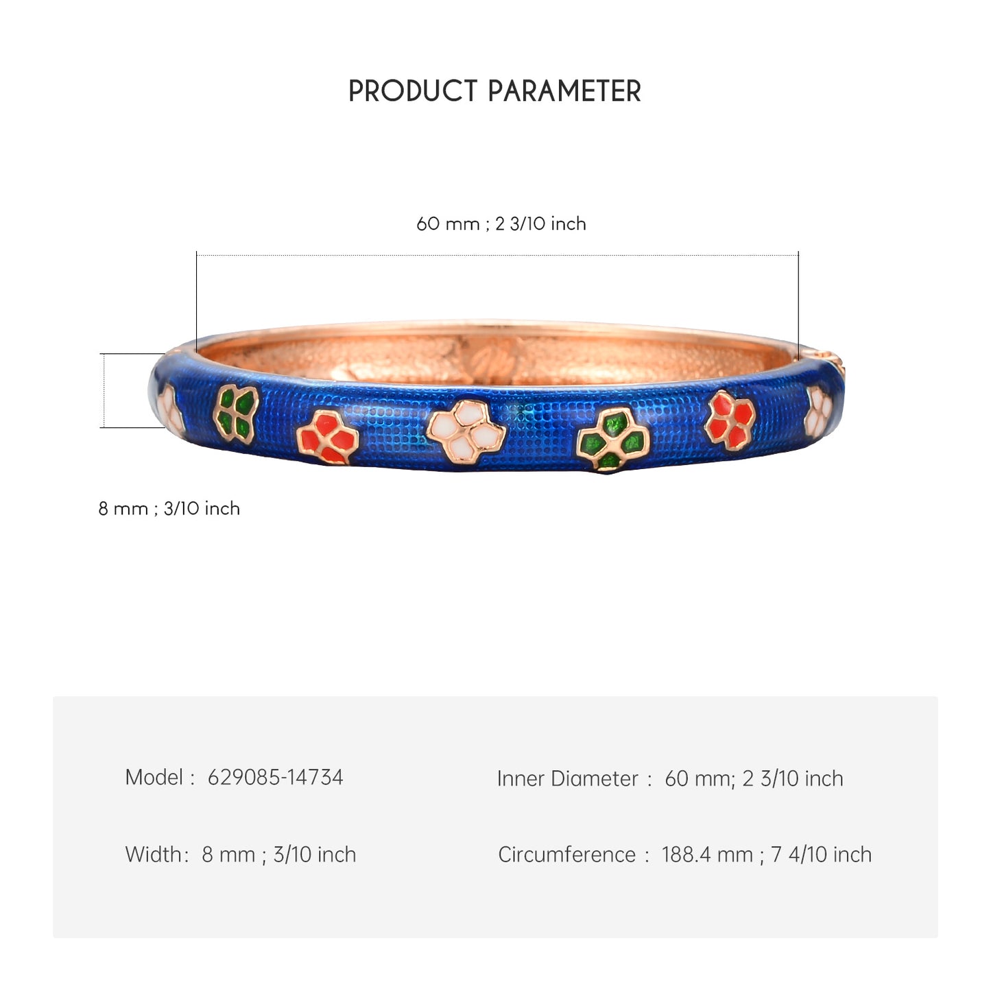 UJOY Cloisonne Bangle Navy Lavender Colored Floral Rose Gold Bracelet Gifts for Women Girls 629085