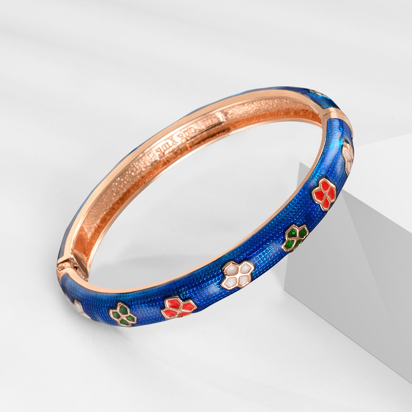 UJOY Cloisonne Bangle Navy Lavender Colored Floral Rose Gold Bracelet Gifts for Women Girls 629085