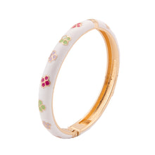 Load image into Gallery viewer, UJOY Vintage Cloisonne Enamel Bangle Gold Plated Dark Green Four-Petal Floral Hinged Bracelet Women Oriental Jewelry Gift