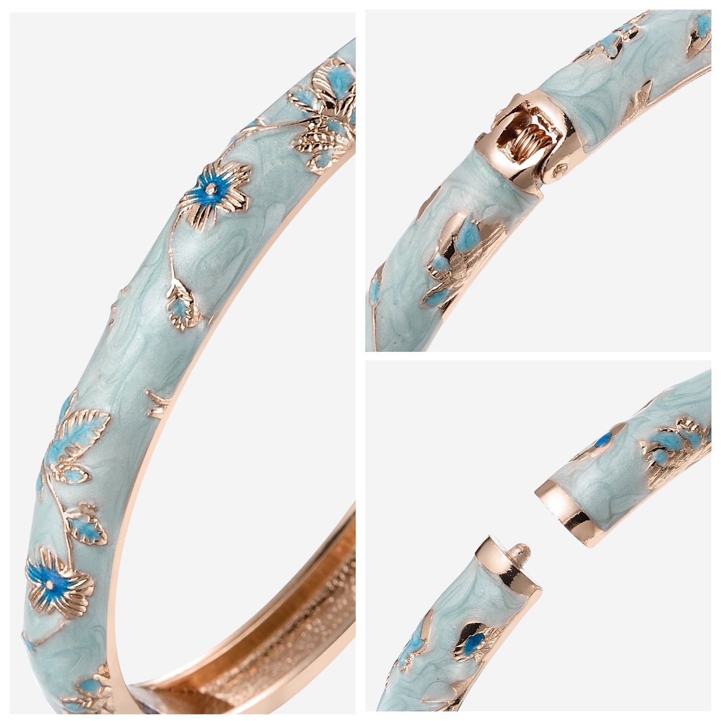 UJOY Cloisonne Bangle Multi-coloured Gold Flower Pattern Bracelet Gifts for Women Girls 631085