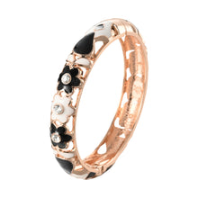Load image into Gallery viewer, UJOY Cloisonne Bangle Black and White Floral Rose Gold Bracelet Set with Diamonds Gifts for Women Girls