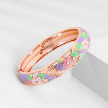 Load image into Gallery viewer, UJOY Cloisonne Bangle Dreamy Pink Purple Openwork Floral Bracelet Gifts for Women Girls