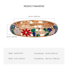 Load image into Gallery viewer, Vintage Gold Plated Cloisonne Enamel Hinged Bangle, Black &amp; White Hollow Floral Bracelet with Rhinestones for Women, Statement Jewelry Gift