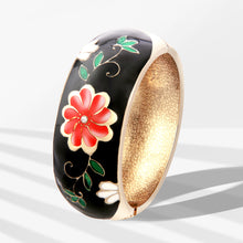 Load image into Gallery viewer, UJOY Cloisonne Bangle Black and White Floral Rose Gold Wide Bracelet Gifts for Women Girls 669256