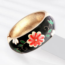 Load image into Gallery viewer, UJOY Cloisonne Bangle Black and White Floral Rose Gold Wide Bracelet Gifts for Women Girls 669256