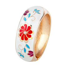 Load image into Gallery viewer, UJOY Cloisonne Bangle Black and White Floral Rose Gold Wide Bracelet Gifts for Women Girls 669256