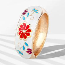 Load image into Gallery viewer, UJOY Cloisonne Bangle Black and White Floral Rose Gold Wide Bracelet Gifts for Women Girls 669256