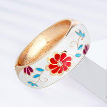 Load image into Gallery viewer, UJOY Cloisonne Bangle Black and White Floral Rose Gold Wide Bracelet Gifts for Women Girls 669256