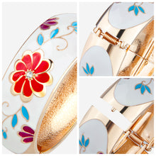 Load image into Gallery viewer, UJOY Cloisonne Bangle Black and White Floral Rose Gold Wide Bracelet Gifts for Women Girls 669256