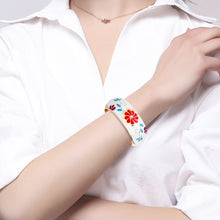 Load image into Gallery viewer, UJOY Cloisonne Bangle Black and White Floral Rose Gold Wide Bracelet Gifts for Women Girls 669256