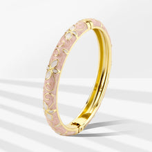 Load image into Gallery viewer, UJOY Vintage Gold Plated Cloisonne Enamel Hinged Bangle, Pink Marble Swirl Butterfly Motif Bracelet for Women, Elegant Stackable Jewelry Gift**  >