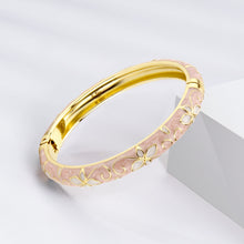 Load image into Gallery viewer, UJOY Vintage Gold Plated Cloisonne Enamel Hinged Bangle, Pink Marble Swirl Butterfly Motif Bracelet for Women, Elegant Stackable Jewelry Gift**  >