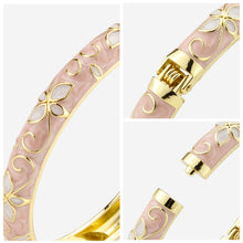 Load image into Gallery viewer, UJOY Vintage Gold Plated Cloisonne Enamel Hinged Bangle, Pink Marble Swirl Butterfly Motif Bracelet for Women, Elegant Stackable Jewelry Gift**  >