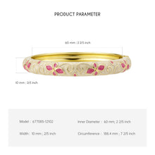 Load image into Gallery viewer, UJOY Vintage Gold Plated Cloisonne Enamel Hinged Bangle, Cream Marble Swirl with Fuchsia Butterfly Motif Bracelet for Women, Elegant Stackable Jewelry Gift