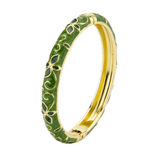 Load image into Gallery viewer, UJOY Vintage Gold Plated Cloisonne Enamel Hinged Bangle, Pearl Dark Green Swirl with Fuchsia Butterfly Motif Bracelet for Women, Elegant Stackable Jewelry Gift（副本）