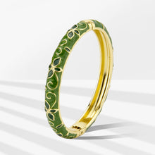 Load image into Gallery viewer, UJOY Vintage Gold Plated Cloisonne Enamel Hinged Bangle, Pearl Dark Green Swirl with Fuchsia Butterfly Motif Bracelet for Women, Elegant Stackable Jewelry Gift（副本）