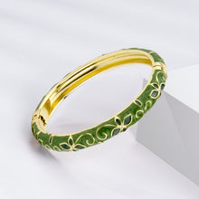 Load image into Gallery viewer, UJOY Vintage Gold Plated Cloisonne Enamel Hinged Bangle, Pearl Dark Green Swirl with Fuchsia Butterfly Motif Bracelet for Women, Elegant Stackable Jewelry Gift（副本）