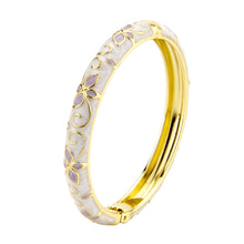 Load image into Gallery viewer, UJOY Vintage Gold Plated Cloisonne Enamel Hinged Bangle, White Swirl with Fuchsia Purple Butterfly Motif Bracelet for Women, Elegant Stackable Jewelry Gift（副本）（副本）