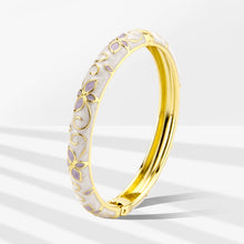 Load image into Gallery viewer, UJOY Vintage Gold Plated Cloisonne Enamel Hinged Bangle, White Swirl with Fuchsia Purple Butterfly Motif Bracelet for Women, Elegant Stackable Jewelry Gift（副本）（副本）