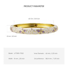 Load image into Gallery viewer, UJOY Vintage Gold Plated Cloisonne Enamel Hinged Bangle, White Swirl with Fuchsia Purple Butterfly Motif Bracelet for Women, Elegant Stackable Jewelry Gift（副本）（副本）