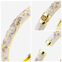 Load image into Gallery viewer, UJOY Vintage Gold Plated Cloisonne Enamel Hinged Bangle, White Swirl with Fuchsia Purple Butterfly Motif Bracelet for Women, Elegant Stackable Jewelry Gift（副本）（副本）
