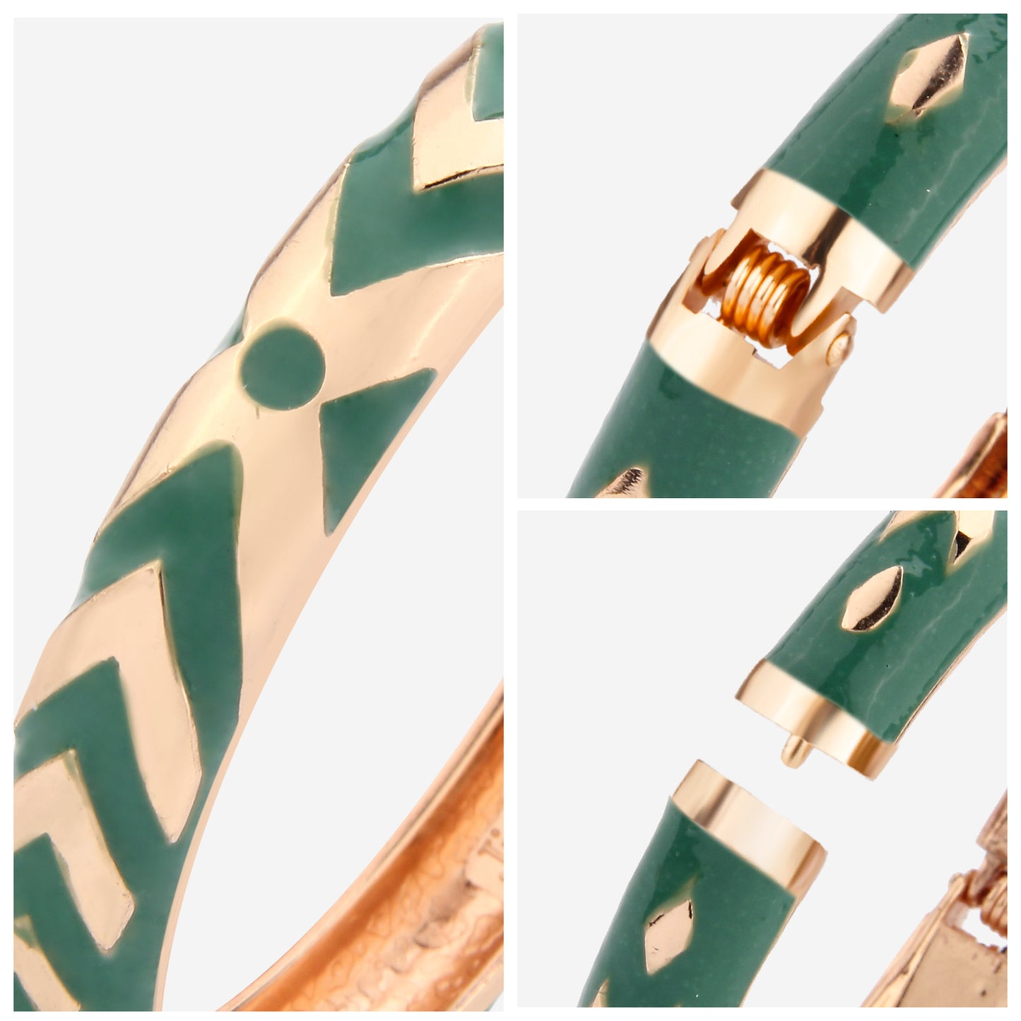 UJOY Cloisonne Bangle Black Green Gold Fashion Striped Bracelet Gifts for Mom Women Girls107105