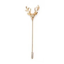 Load image into Gallery viewer, UJOY Gold Elegant Deer Head Brooch Gold Silver Plated Long Pins with Cute Animal Antlers Brooch Jewelry for Women Men