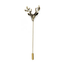 Load image into Gallery viewer, UJOY Gold Elegant Deer Head Brooch Gold Silver Plated Long Pins with Cute Animal Antlers Brooch Jewelry for Women Men