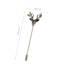 Load image into Gallery viewer, UJOY Gold Elegant Deer Head Brooch Gold Silver Plated Long Pins with Cute Animal Antlers Brooch Jewelry for Women Men