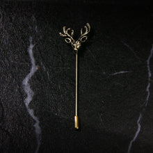 Load image into Gallery viewer, UJOY Gold Elegant Deer Head Brooch Gold Silver Plated Long Pins with Cute Animal Antlers Brooch Jewelry for Women Men