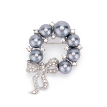 Load image into Gallery viewer, UJOY Pearl and Crystal Bow Brooch Elegant Imitation Pearl Floral Crystal Brooch Pin Gifts for Unisex Women Men