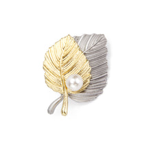 Load image into Gallery viewer, UJOY Two-tone Leaf Pearl Brooch  Leaf Lapel Pin  Accessories for Men Women Jewelry Accessory Gifts Decoration