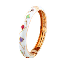 Load image into Gallery viewer, UJOY Cloisonne Bangle White Colourful Flower Pattern Bracelet Gifts for Women Girls